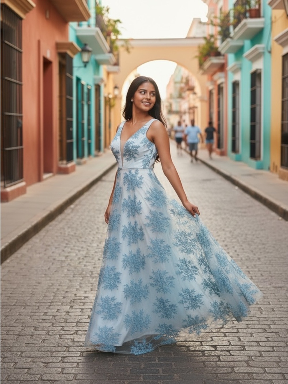 Speechless Light Blue Lace-Embroidered Maxi Dress